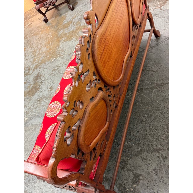Vintage Qing Dynasty Carved Rosewood + Marble Sofa For Sale - Image 10 of 12