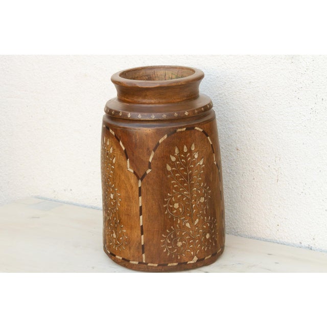 Tall Antique Inlay Medallion Pot For Sale - Image 4 of 9