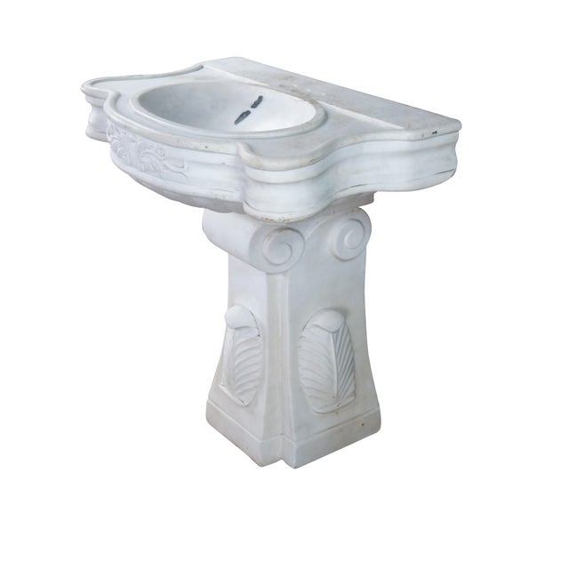 Modern Italian Carerra Marble Neoclassical Bathroom Pedestal Sink Basin 32" For Sale - Image 3 of 12