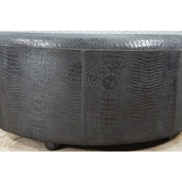 Black Chateau d'Ax Italian Black Faux Alligator Leather Ottoman Footstool Pouf For Sale - Image 8 of 10