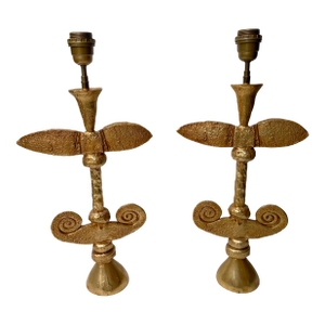 Pair of Lamps Gilt Metal by Pierre Casenove for Fondica, France, 1990s
