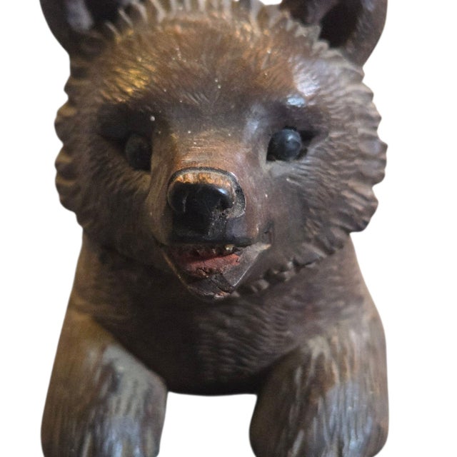 Antique Black Forest Bear Inkwell Hand Carved Wooden Carving Sculpture 2 Inch For Sale - Image 9 of 18