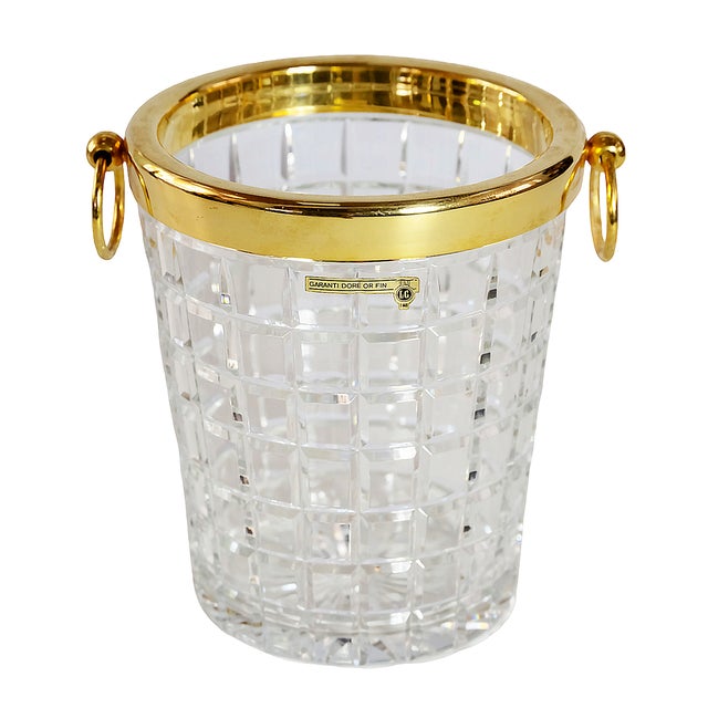 French Gilt Metal and Cut Crystal Champagne Bucket, 1980s For Sale