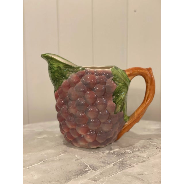 Purple grapes pitcher, Mid-Century Majolica style pitcher. Made in Italy