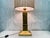 1 large table or floor lamp from the 1960s/70s, 2-bulb, E27 socket. Gold-plated ceramic lamp base, fabric and gold metal...