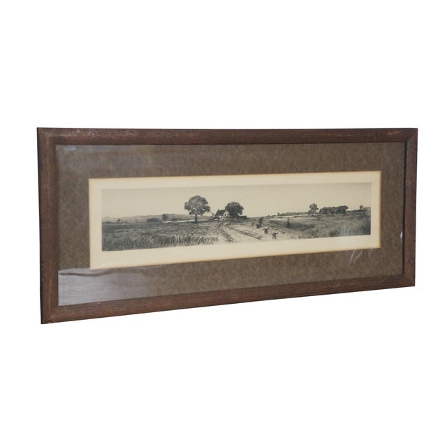 Farmhouse Antique Country Farmhouse Hay Field Harvesting Crops Landscape Etching 25" For Sale - Image 3 of 8