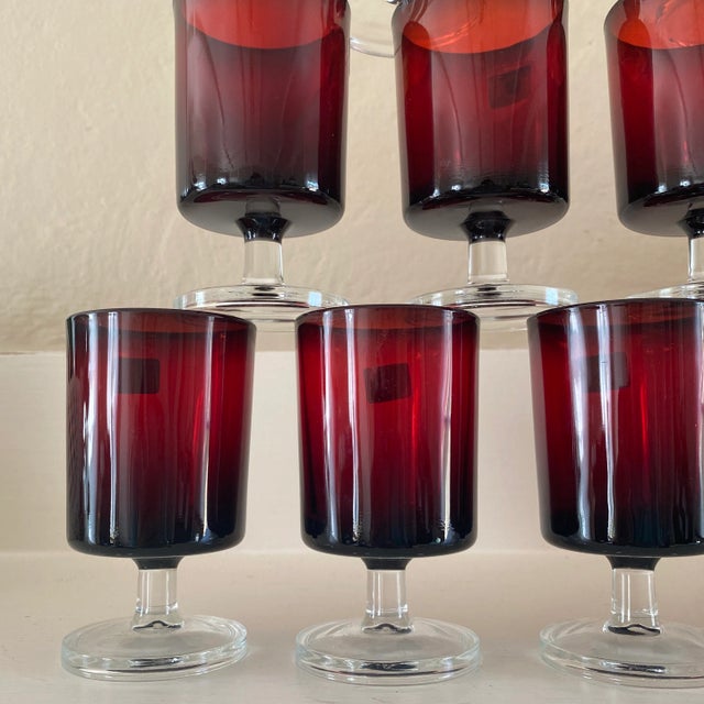 Mid 20th Century Mid 20th Century Luminarc Ruby Red Cordial Glasses- Set of 11 For Sale - Image 5 of 13