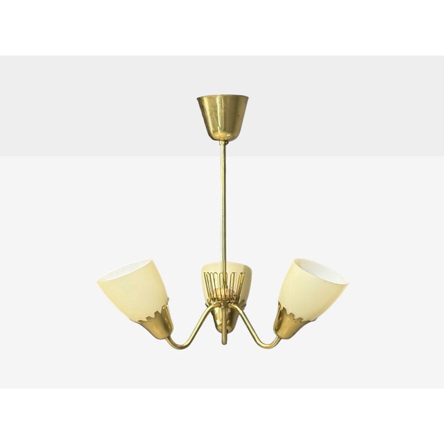 1960s 1940s Mid-Century Modern Hans Bergstrom Attr, Pendant Light, Brass, Glass For Sale - Image 5 of 10