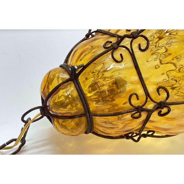 Mid-Century Italian Handblown Murano Amber Glass Cage Pendant Light from Seguso, 1940s For Sale - Image 11 of 16
