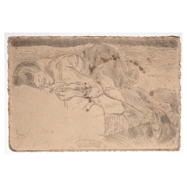Mino Maccari, Sleeping Figure, Etching on Paper, 1925 For Sale