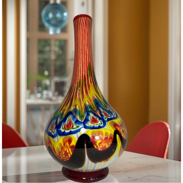 Mid 20th Century 18 Inch Tall Mid-Century Murano Millefiori Polychrome Art Glass Vase For Sale - Image 5 of 18