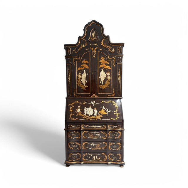 Bookcase with Secretaire in Dark Brown Chinoiserie Lacquer For Sale - Image 18 of 18