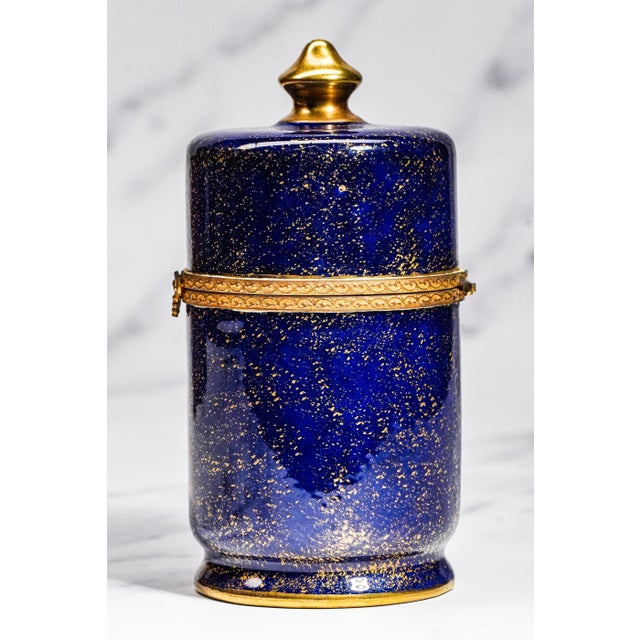 Ceramic 1950s Beautiful Hand Painted Le Tallec Vintage French Porcelain Blue and Gold Jar Box Home Decor For Sale - Image 7 of 14
