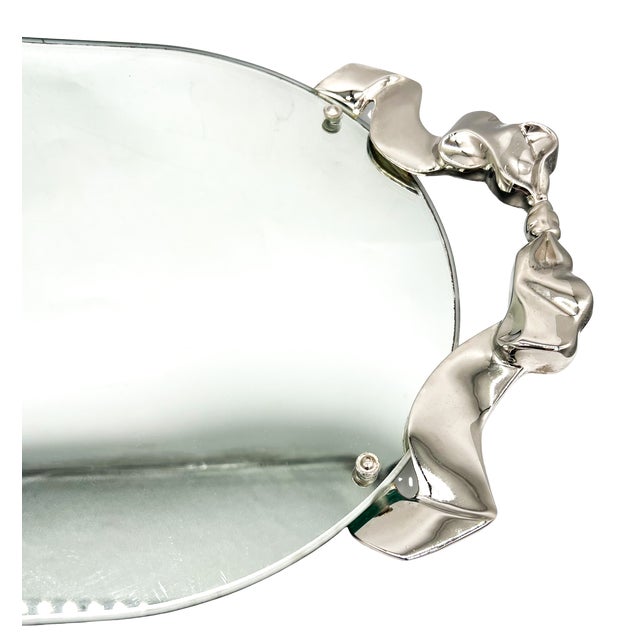 Metal 1988 Godinger Silver-Plated Bow & Ribbon Mirrored Vanity Tray – Hollywood Regency / Art Nouveau Revival For Sale - Image 7 of 18