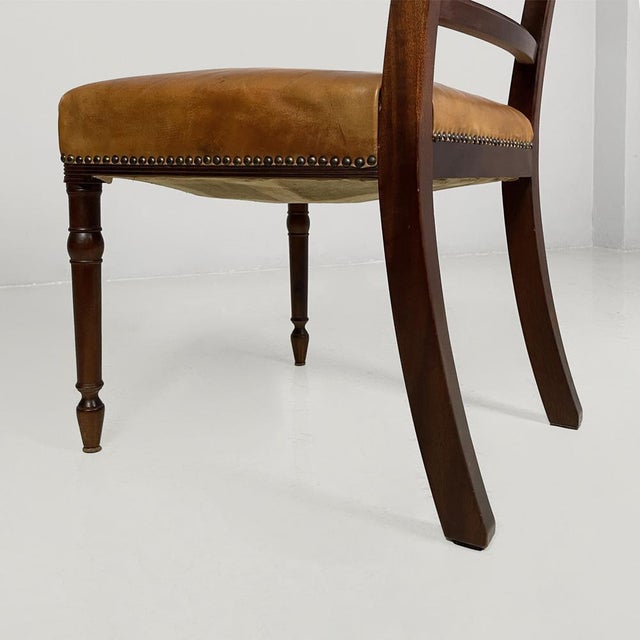 Vintage Italian Chairs in Wood and Brown Leather, 1930s, Set of 4 For Sale - Image 17 of 18