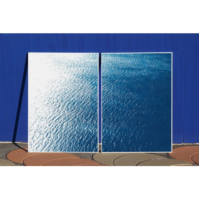 "Smooth Bay in the Mediterranean" Contemporary Diptych on Watercolor Paper Cyanotype - Set of 2 For Sale - Image 4 of 11