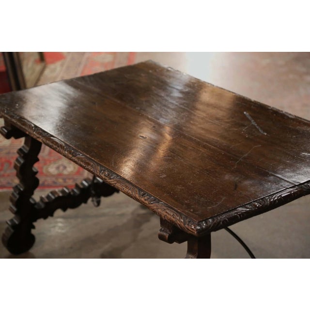 Spanish 18th Century Spanish Carved Walnut Coffee Table With Iron Stretcher For Sale - Image 3 of 13