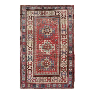 Antique Caucasian Kazak Rug With Sub-Geometric Medallion's Design For Sale