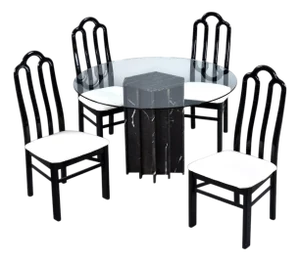 Art Deco Black and White Marble Base 4 Seat Dining Set With Round Glass Top