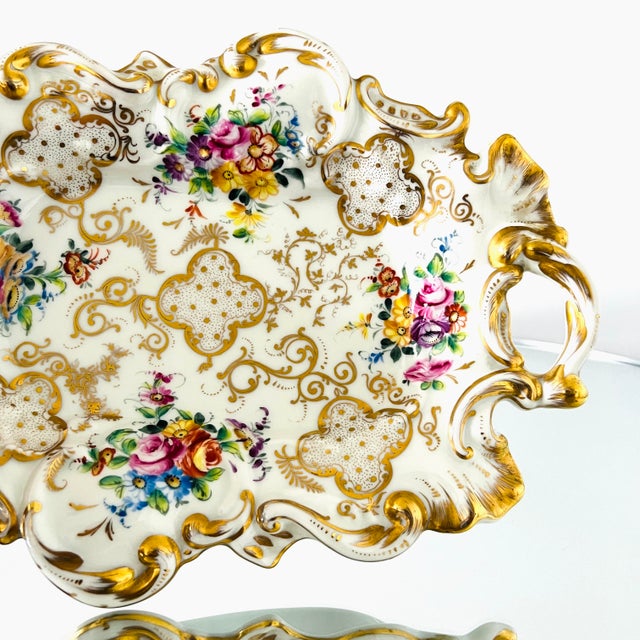 Le Tallec Hand Painted Gold and Floral Rococo Porcelain Platter or Tray ...