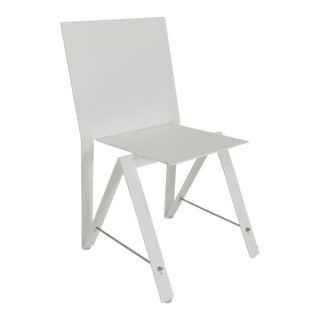 Minimalist White Enameled Metal Chair / Postmodern Geometric Accent Chair For Sale