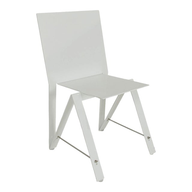 Minimalist White Enameled Metal Chair / Postmodern Geometric Accent Chair For Sale