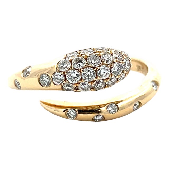 14k Yellow Gold Pave Diamond Serpent Ring With 0.57 Carat Weight of Diamond, Size 6.75 For Sale