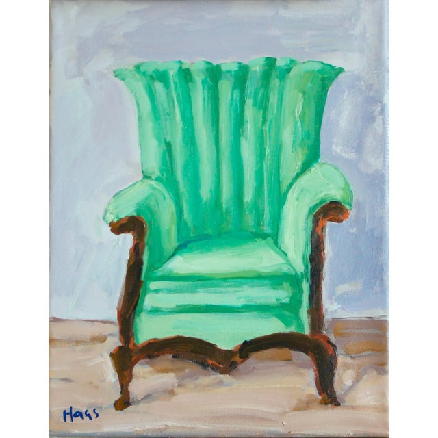 "Green Chair" Contemporary Still Life Original Oil Painting on Canvas by Lisa Haas For Sale