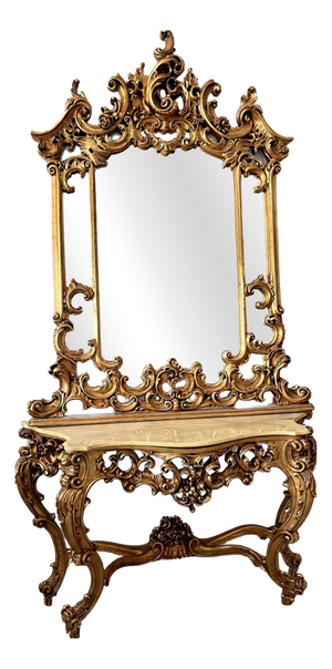 Console Table with Baroque Mirror, 1890s, Set of 2