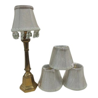 Small Silk Celadon Green Candelabra Lampshades With Tassel Trim - Set of 4 For Sale