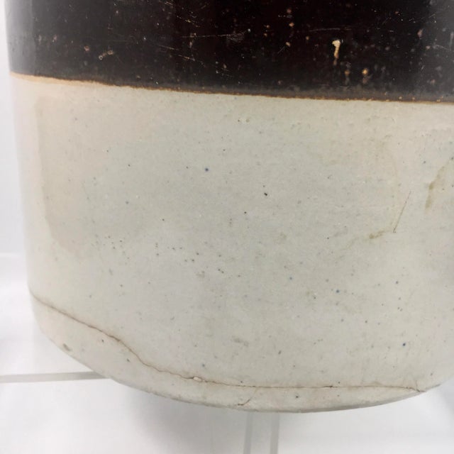 American 7.25" Antique Striped Brown + Tan Glazed Crock For Sale - Image 3 of 5