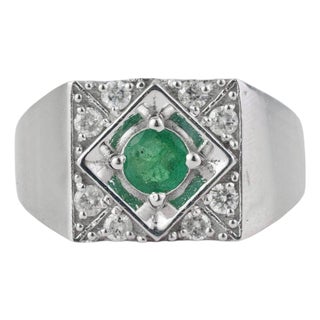 Classic Retro Inspired Emerald Cocktail Wide Band, Size 8.5 For Sale