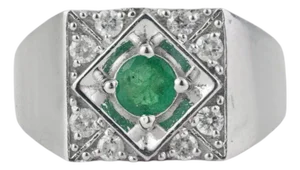 Classic Retro Inspired Emerald Cocktail Wide Band, Size 8.5