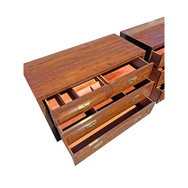 Wood Vintage Henredon Pair Dressers Chest of Drawers Set in Campaign Style For Sale - Image 7 of 10