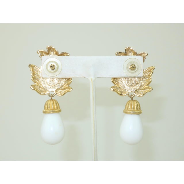 1980s Givenchy Gold Plate White Drop Dangle Earrings, 1980's For Sale - Image 5 of 10