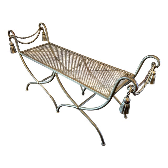 Mid 20th Century Italian Gilt Metal Rope & Tassel Bench For Sale