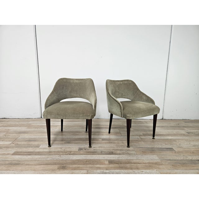 Fabric Armchairs with Wooden Legs and Adjustable Brass Feet, 1960, Set of 2 For Sale - Image 14 of 14