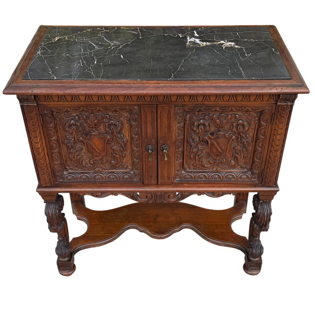 19th Century Antique Copper Lined Humidor Cabinet Table With Marble Top For Sale - Image 5 of 7