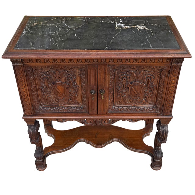 19th Century Antique Humidor Cabinet Table With Marble Top & Copper Lining For Sale - Image 5 of 7