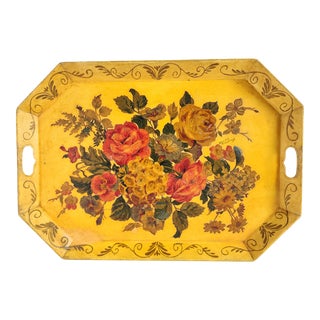 Antique 19th Century Hand Painted Tole Tray For Sale