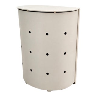 Vintage Mid-Century Modern Painted Wood Perforated Hamper With Hinged Lid For Sale