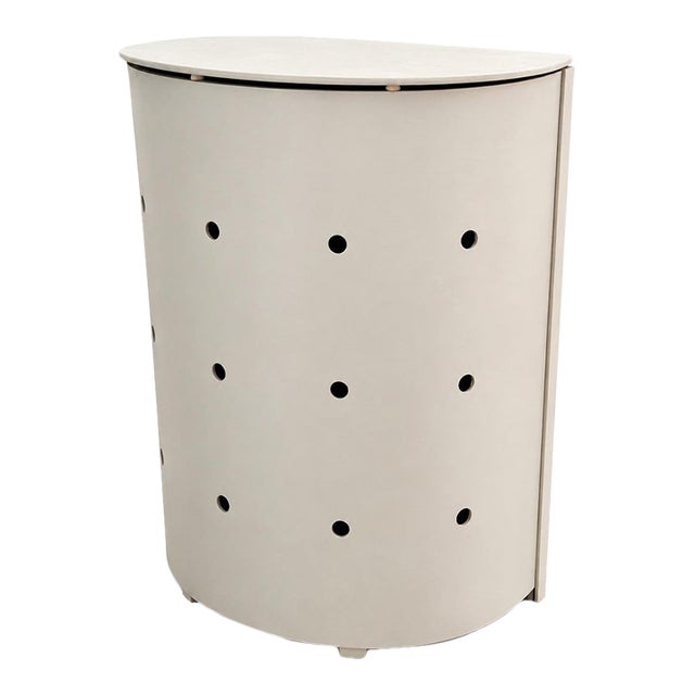 Vintage Mid-Century Modern Painted Wood Perforated Hamper With Hinged Lid For Sale