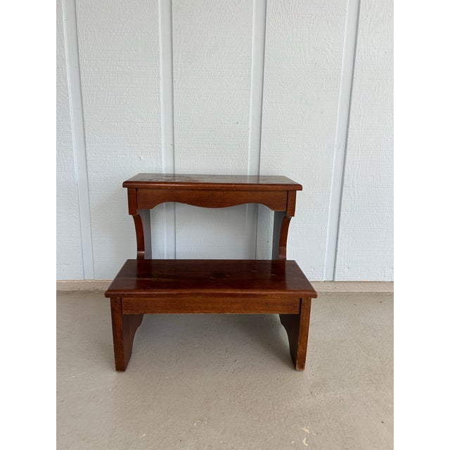 1980s Solid Wood Step Stool W/ Brass Handles-Georgian Style Bed/Library Step Stool-Cherry/Mahogany Finish-Display Shelves-Tiered Plant Stand For Sale In West Palm - Image 6 of 12