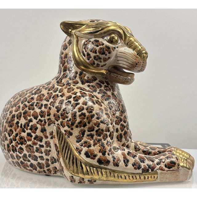 Hollywood Regency Pair of Vintage Garcia Imports Italian Hand-Painted Leopard Sculptures | Hollywood Regency Porcelain Leopards | Made in Italy, Circa 1965-1975 For Sale - Image 3 of 18