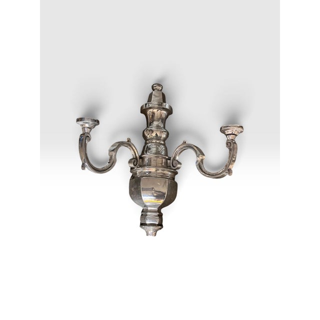 Pair of Oversized Hollywood Regency Polished Aluminum Two-Arm Urn Wall Sconces For Sale - Image 4 of 7