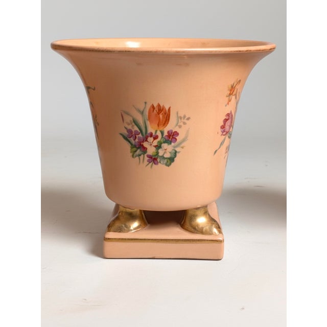 Lenox Vintage 1940s Princeton China Footed Urn Vase – Peach Glaze, Floral Motif & Gold Accents For Sale - Image 4 of 6