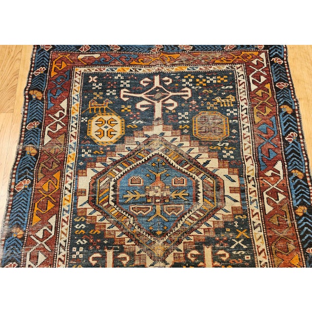 Antique Caucasian Kazak Rug, Hand-Knotted Wool, Geometric Pattern, Blue & Red, 3' x 5' For Sale - Image 11 of 18