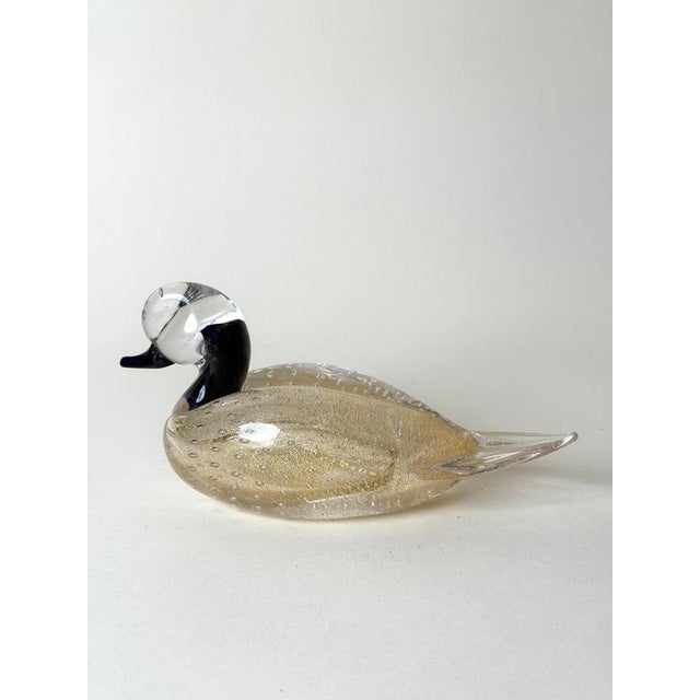 Italian Murano Glass Duck Sculpture with Gold Leaf and Controlled Bubbles, 1970s For Sale - Image 6 of 10