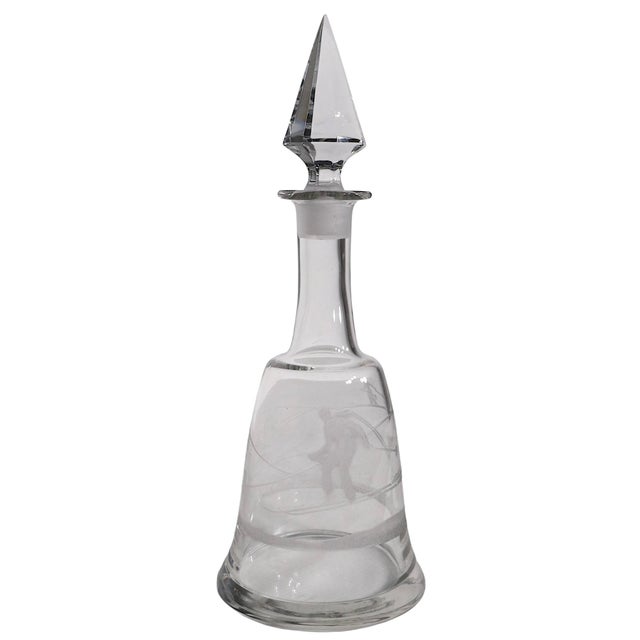 Mid-Century Modern Circa 1930s Art Deco Etched Decanter With Downhill Skiers by Heisey For Sale - Image 3 of 7