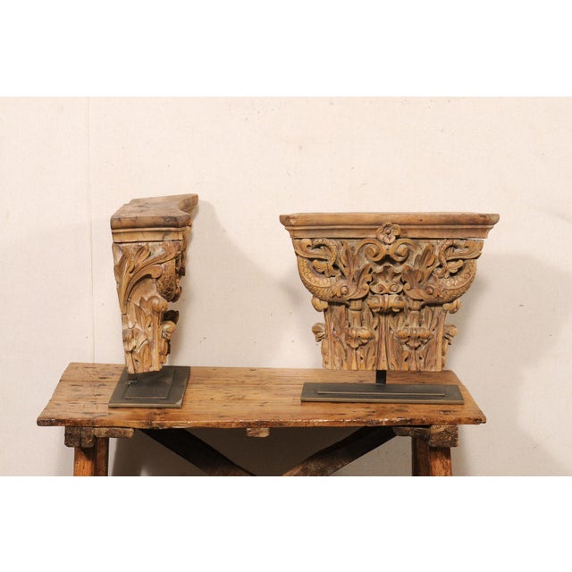 Wood Italian Antique Wood Fragments on Stands - A Pair For Sale - Image 7 of 9